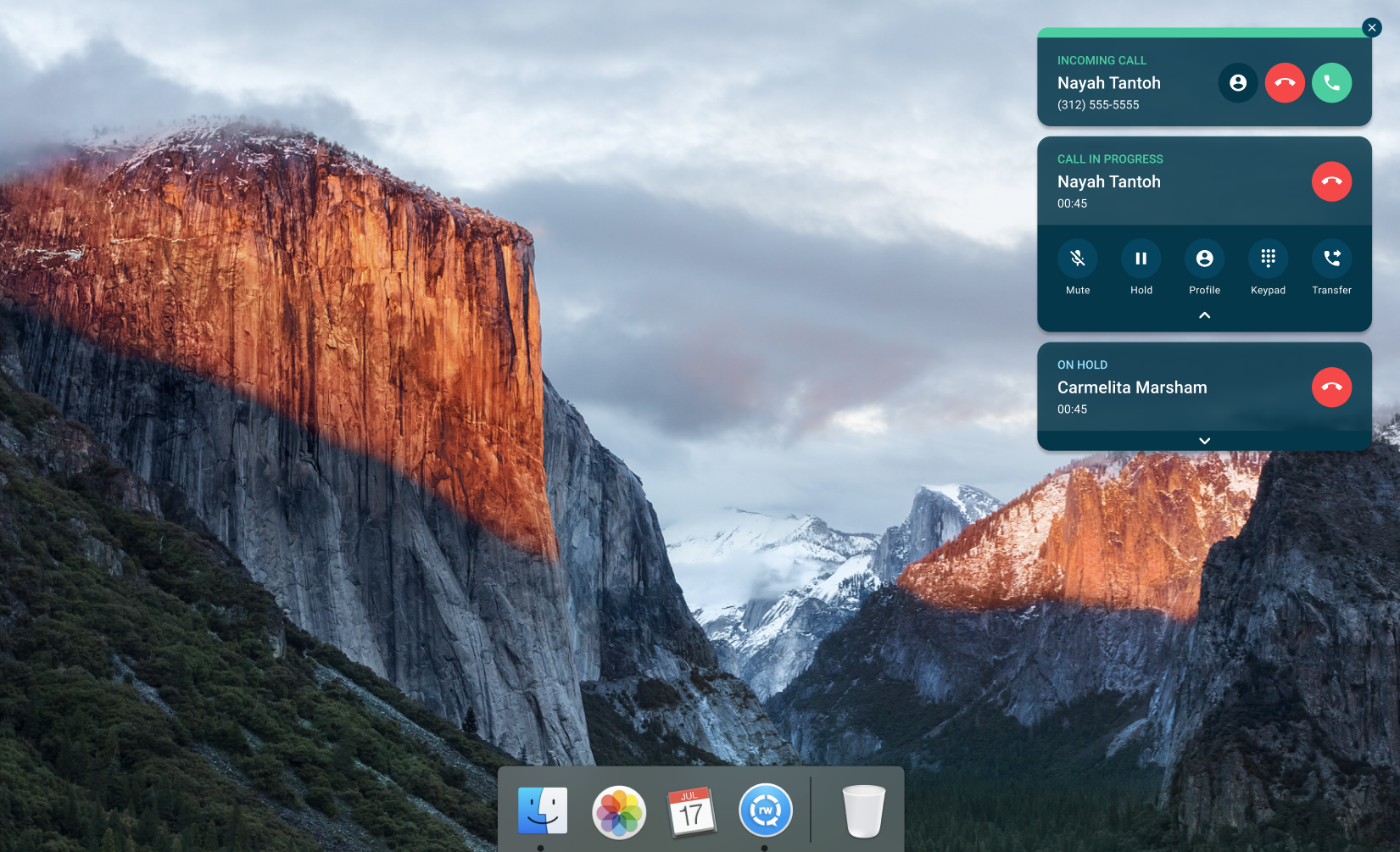 Incoming call management widget